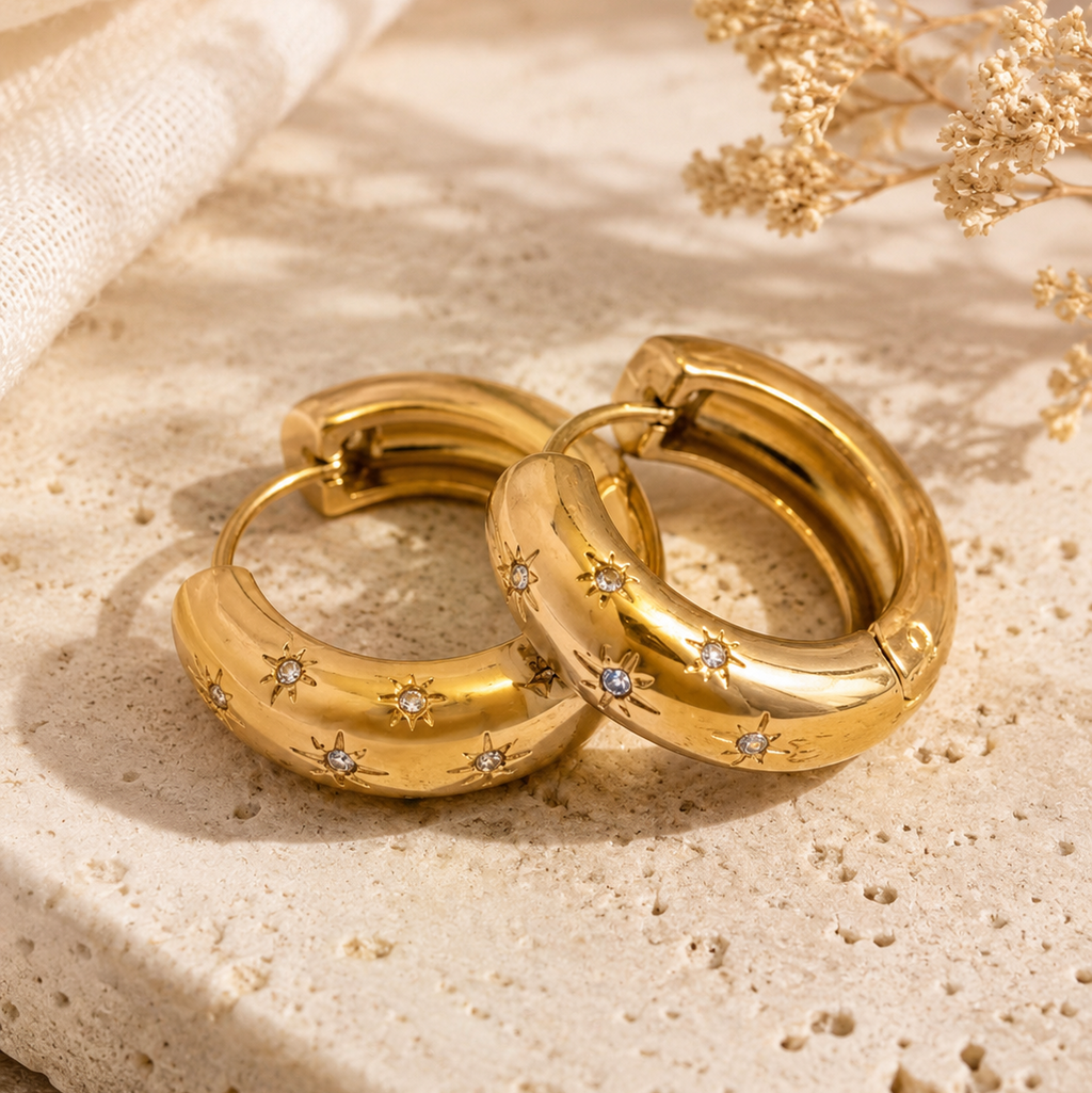 Gold Crystal Star Hoops