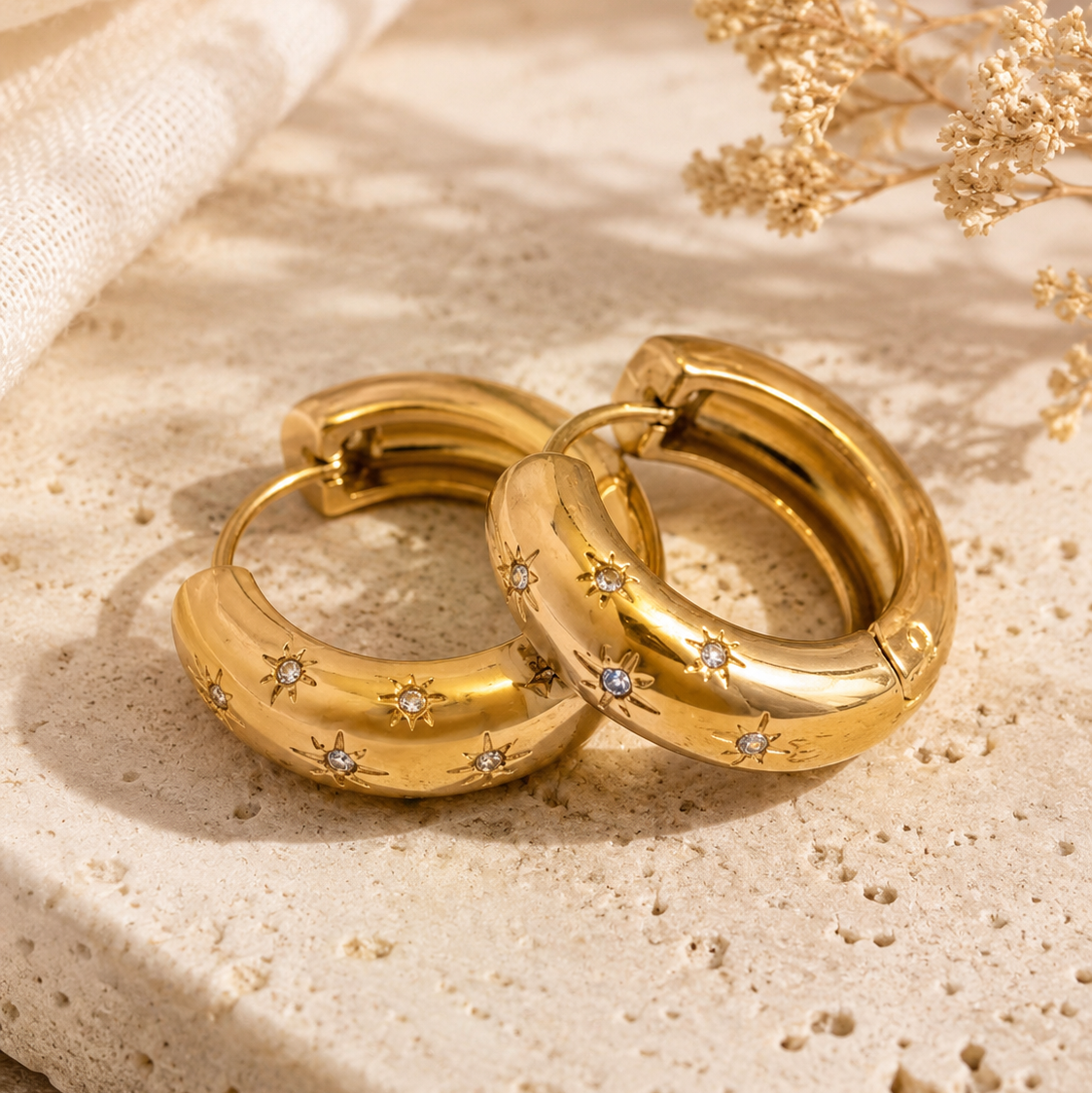 Gold Crystal Star Hoops