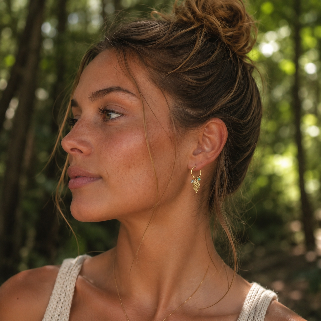 Sage and Gold Leaf Hoops