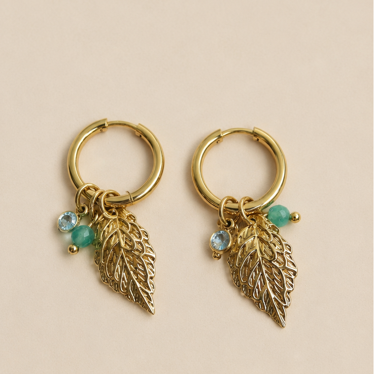 Sage and Gold Leaf Hoops