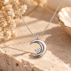 Crescent Moon Star Silver Necklace