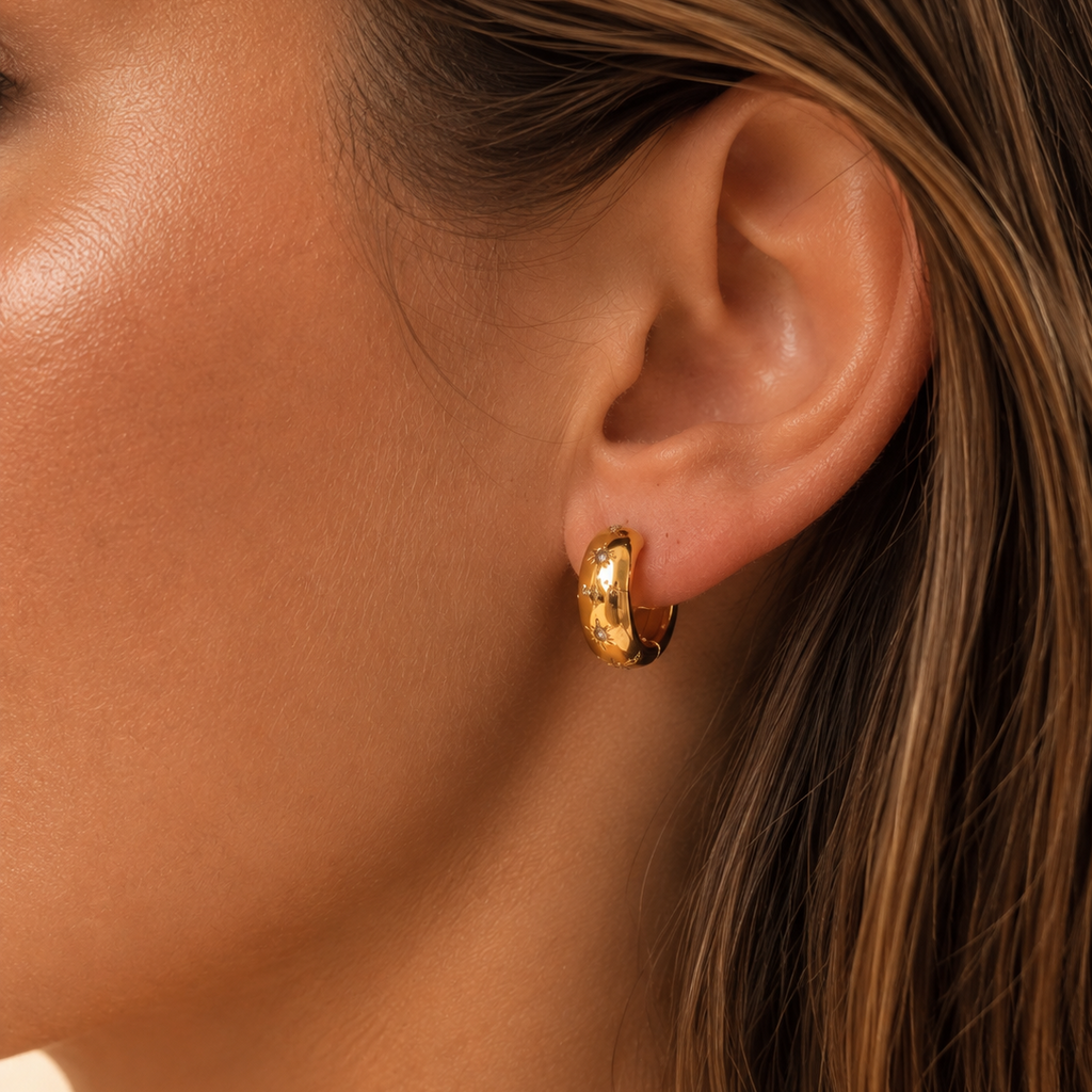 Gold Crystal Star Hoops