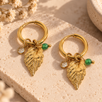 Sage and Gold Leaf Hoops