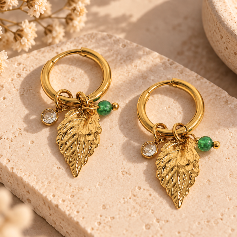 Sage and Gold Leaf Hoops