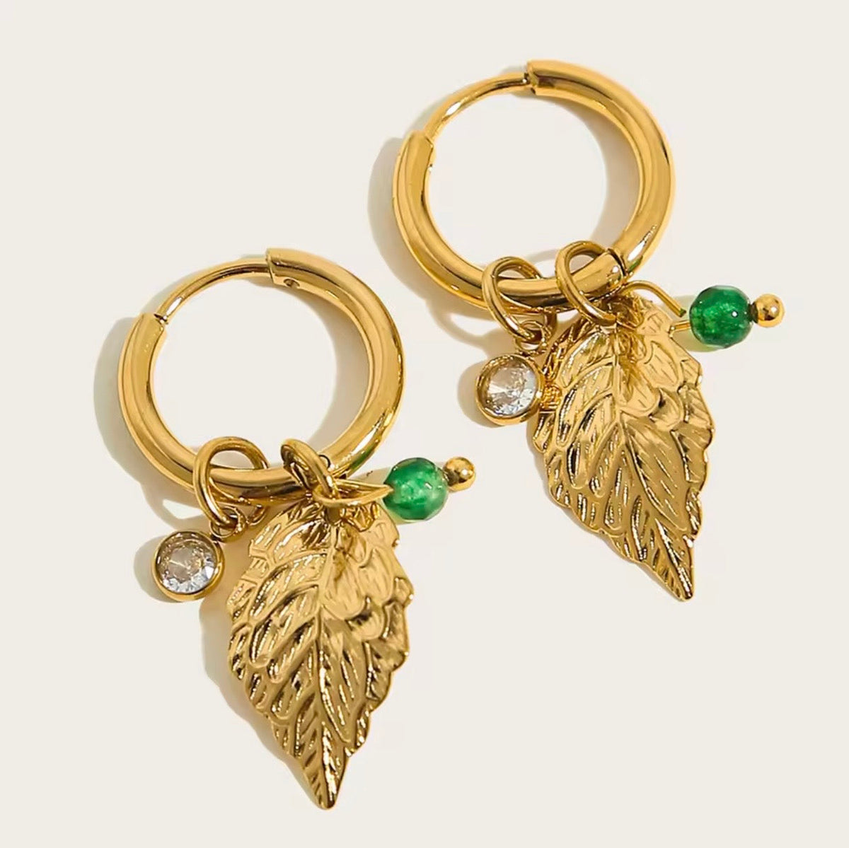 Sage and Gold Leaf Hoops