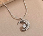 Crescent Moon Star Silver Necklace