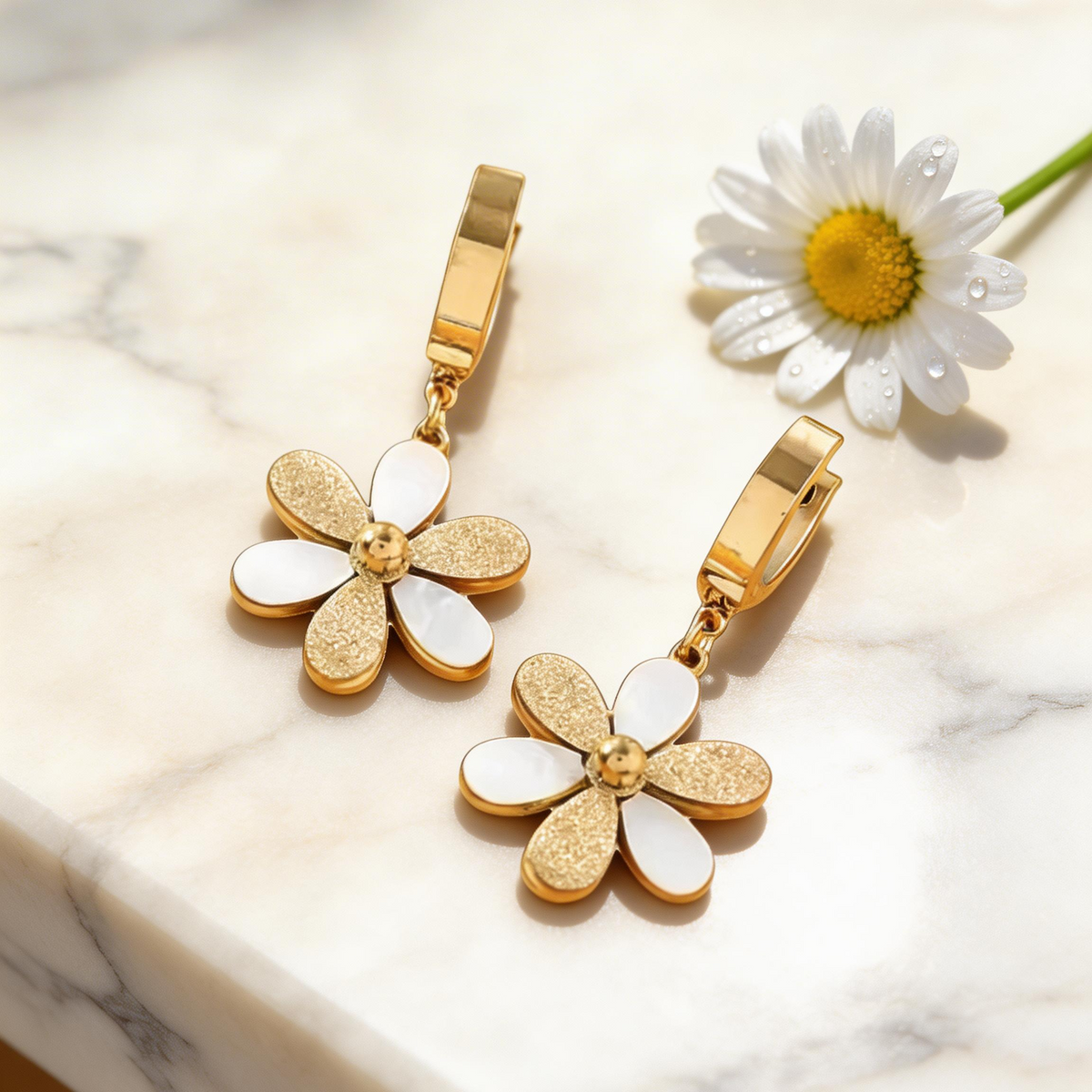 Golden Daisy Drops Earrings