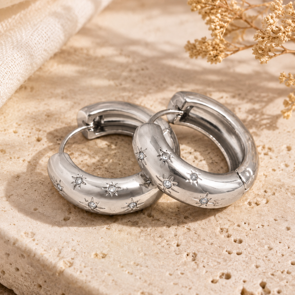 Silver Crystal Star Hoops
